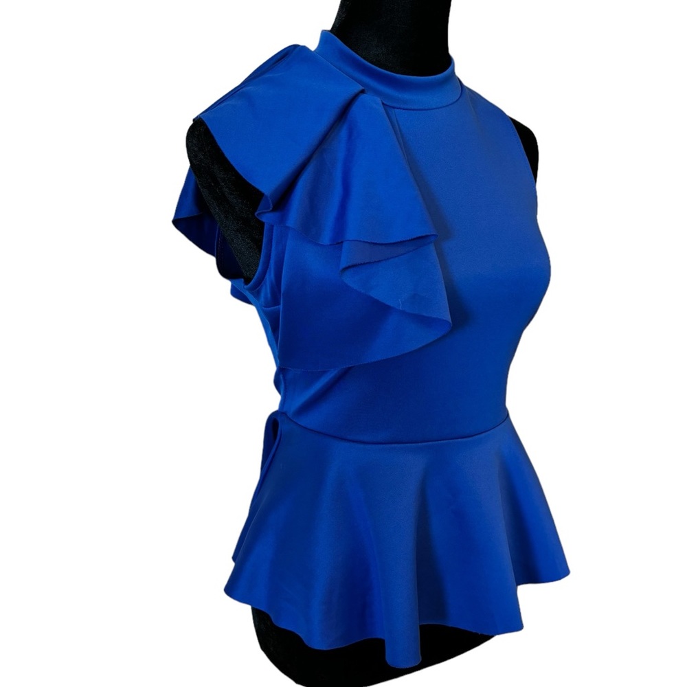 Side Ruffle Stretch Peplum Top Blue Burgundy - Picture 10 of 14